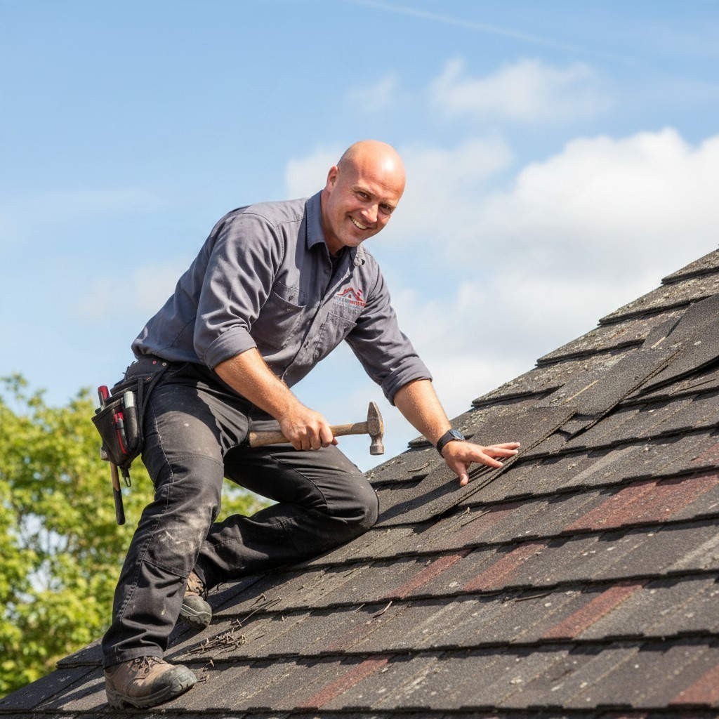 Roofer working on a tiled roof